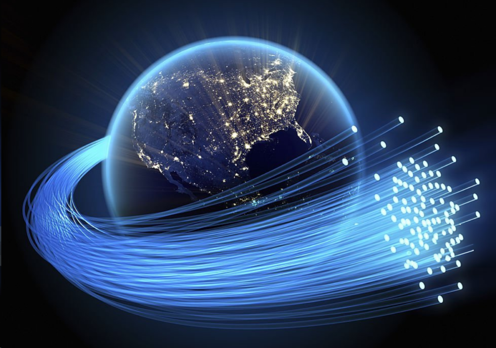 Image of Earth with fiber optic lines representing global internet connectivity